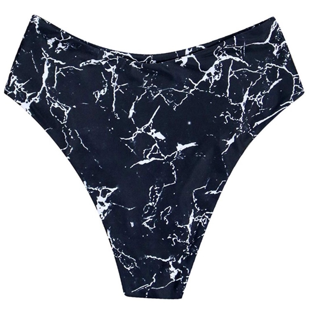 High Waist Bikini Bottom - Black Marble